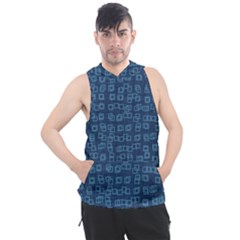 Blue Abstract Checks Pattern Men s Sleeveless Hoodie