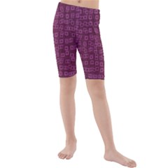 Plum Abstract Checks Pattern Kids  Mid Length Swim Shorts by SpinnyChairDesigns