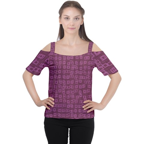 Plum Abstract Checks Pattern Cutout Shoulder Tee by SpinnyChairDesigns