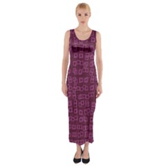 Plum Abstract Checks Pattern Fitted Maxi Dress by SpinnyChairDesigns