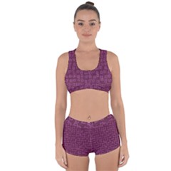 Plum Abstract Checks Pattern Racerback Boyleg Bikini Set by SpinnyChairDesigns