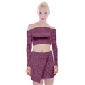 Plum Abstract Checks Pattern Off Shoulder Top with Mini Skirt Set View1