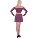 Plum Abstract Checks Pattern Off Shoulder Top with Mini Skirt Set View2