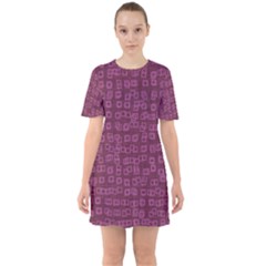 Plum Abstract Checks Pattern Sixties Short Sleeve Mini Dress by SpinnyChairDesigns