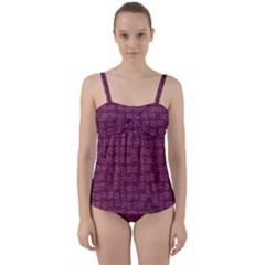 Plum Abstract Checks Pattern Twist Front Tankini Set by SpinnyChairDesigns