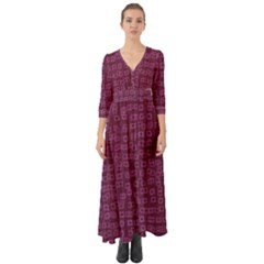 Plum Abstract Checks Pattern Button Up Boho Maxi Dress by SpinnyChairDesigns