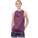 Plum Abstract Checks Pattern High Neck Satin Top View1