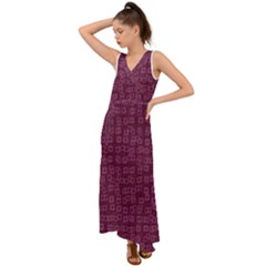 Plum Abstract Checks Pattern V-neck Chiffon Maxi Dress by SpinnyChairDesigns