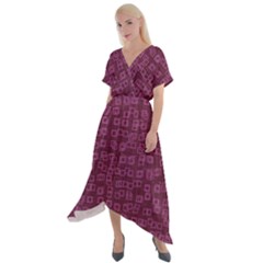 Plum Abstract Checks Pattern Cross Front Sharkbite Hem Maxi Dress by SpinnyChairDesigns