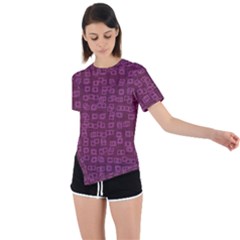 Plum Abstract Checks Pattern Asymmetrical Short Sleeve Sports Tee