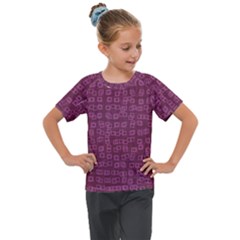 Plum Abstract Checks Pattern Kids  Mesh Piece Tee