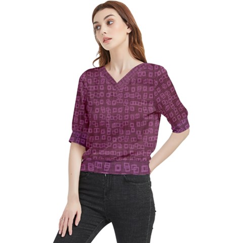 Plum Abstract Checks Pattern Quarter Sleeve Blouse by SpinnyChairDesigns