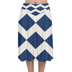 Diamonds Blue Velvet Flared Midi Skirt