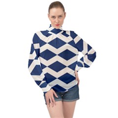 Diamonds Blue High Neck Long Sleeve Chiffon Top by MooMoosMumma