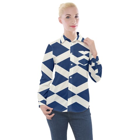 Diamonds Blue Women s Long Sleeve Pocket Shirt by MooMoosMumma