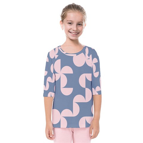 Pink And Blue Shapes Kids  Quarter Sleeve Raglan Tee by MooMoosMumma