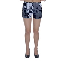 Black And White Checkered Grunge Pattern Skinny Shorts by SpinnyChairDesigns