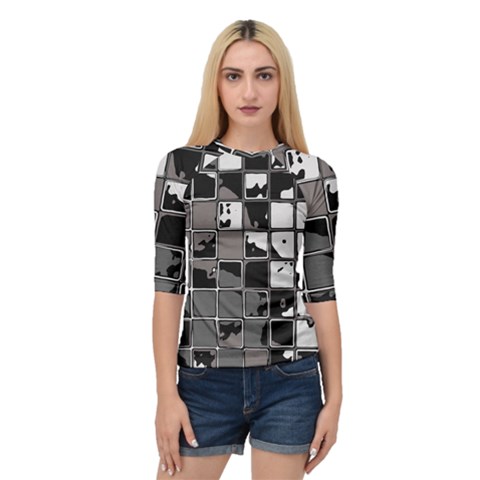 Black And White Checkered Grunge Pattern Quarter Sleeve Raglan Tee by SpinnyChairDesigns