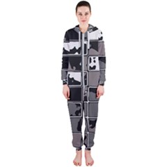 Black And White Checkered Grunge Pattern Hooded Jumpsuit (ladies)  by SpinnyChairDesigns