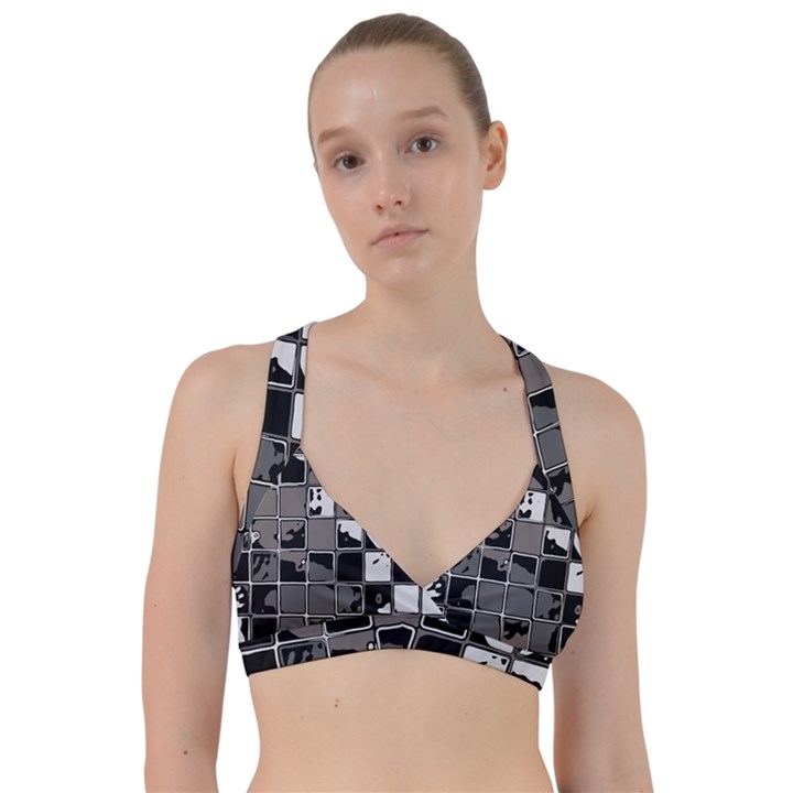 Black and White Checkered Grunge Pattern Sweetheart Sports Bra