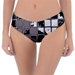 Black And White Checkered Grunge Pattern Reversible Classic Bikini Bottoms by SpinnyChairDesigns