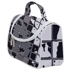 Black And White Checkered Grunge Pattern Satchel Handbag by SpinnyChairDesigns