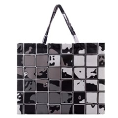 Black And White Checkered Grunge Pattern Zipper Large Tote Bag by SpinnyChairDesigns