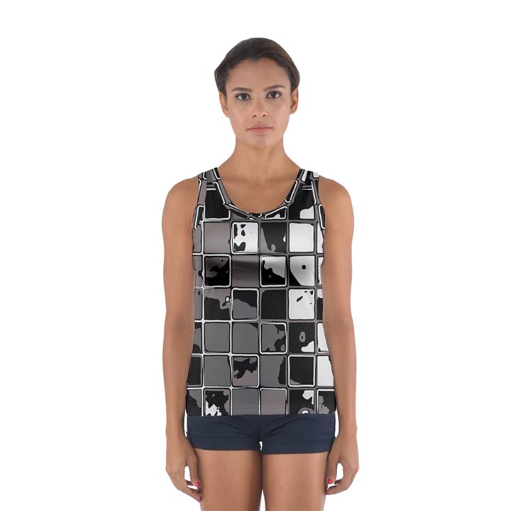 Black and White Checkered Grunge Pattern Sport Tank Top 