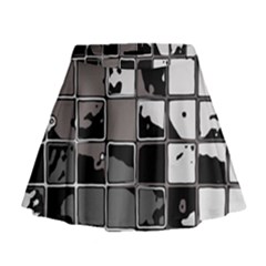 Black And White Checkered Grunge Pattern Mini Flare Skirt by SpinnyChairDesigns