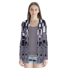 Black And White Checkered Grunge Pattern Drape Collar Cardigan by SpinnyChairDesigns