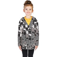 Black And White Checkered Grunge Pattern Kids  Double Breasted Button Coat by SpinnyChairDesigns