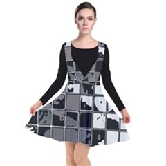 Black And White Checkered Grunge Pattern Plunge Pinafore Dress by SpinnyChairDesigns