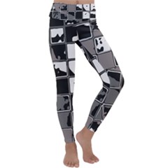 Black And White Checkered Grunge Pattern Kids  Lightweight Velour Classic Yoga Leggings by SpinnyChairDesigns