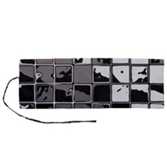 Black And White Checkered Grunge Pattern Roll Up Canvas Pencil Holder (m) by SpinnyChairDesigns