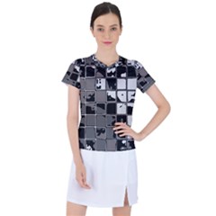 Black And White Checkered Grunge Pattern Women s Sports Top by SpinnyChairDesigns