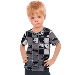 Black And White Checkered Grunge Pattern Kids  Sports Tee