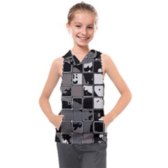 Black And White Checkered Grunge Pattern Kids  Sleeveless Hoodie