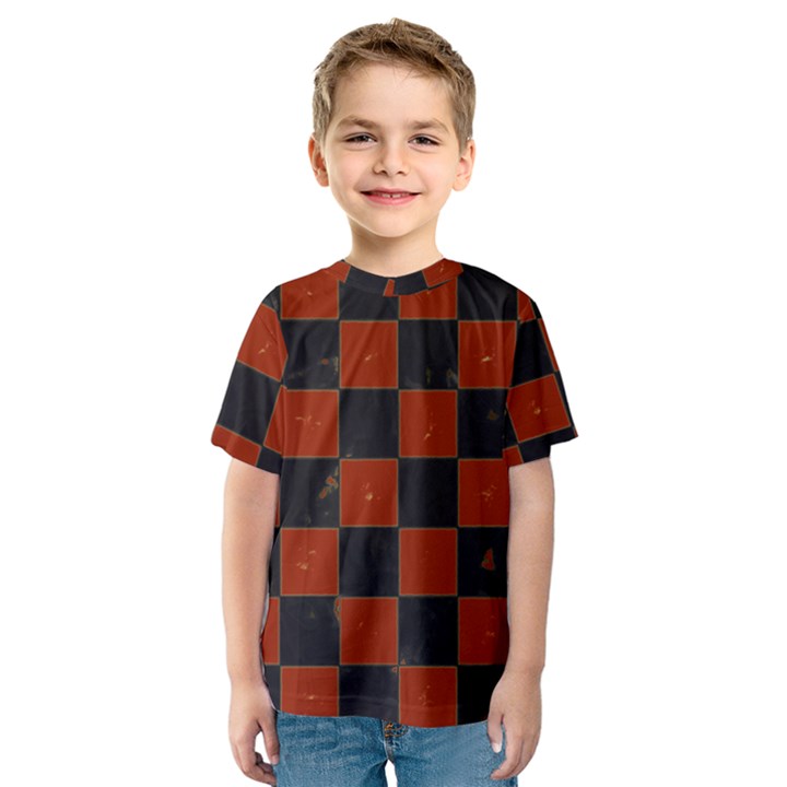 Red and Black Checkered Grunge  Kids  Sport Mesh Tee