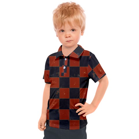 Red And Black Checkered Grunge  Kids  Polo Tee by SpinnyChairDesigns