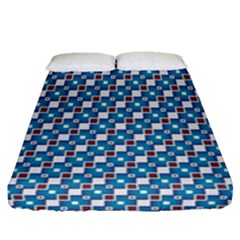 Country Blue Checks Pattern Fitted Sheet (queen Size) by SpinnyChairDesigns