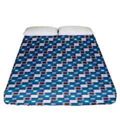 Country Blue Checks Pattern Fitted Sheet (king Size) by SpinnyChairDesigns