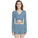 Country Blue Checks Pattern Velvet Wrap Crop Top View1