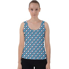 Country Blue Checks Pattern Velvet Tank Top by SpinnyChairDesigns