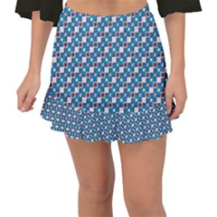 Country Blue Checks Pattern Fishtail Mini Chiffon Skirt by SpinnyChairDesigns