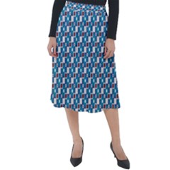 Country Blue Checks Pattern Classic Velour Midi Skirt  by SpinnyChairDesigns