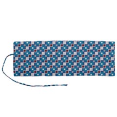 Country Blue Checks Pattern Roll Up Canvas Pencil Holder (m) by SpinnyChairDesigns