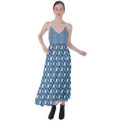 Country Blue Checks Pattern Tie Back Maxi Dress