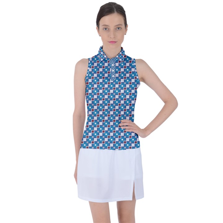 Country Blue Checks Pattern Women s Sleeveless Polo Tee