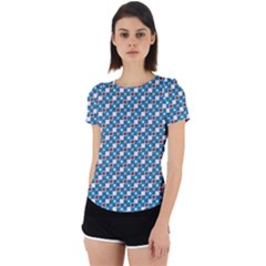 Country Blue Checks Pattern Back Cut Out Sport Tee by SpinnyChairDesigns