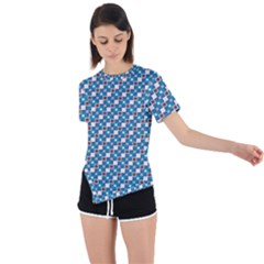 Country Blue Checks Pattern Asymmetrical Short Sleeve Sports Tee